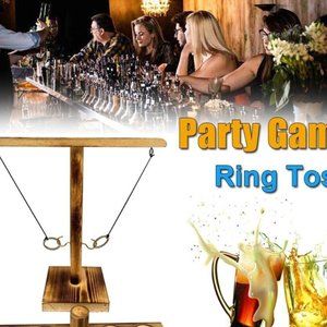 Ring Toss Shot Game Wooden Ring and Hook Drinking Game